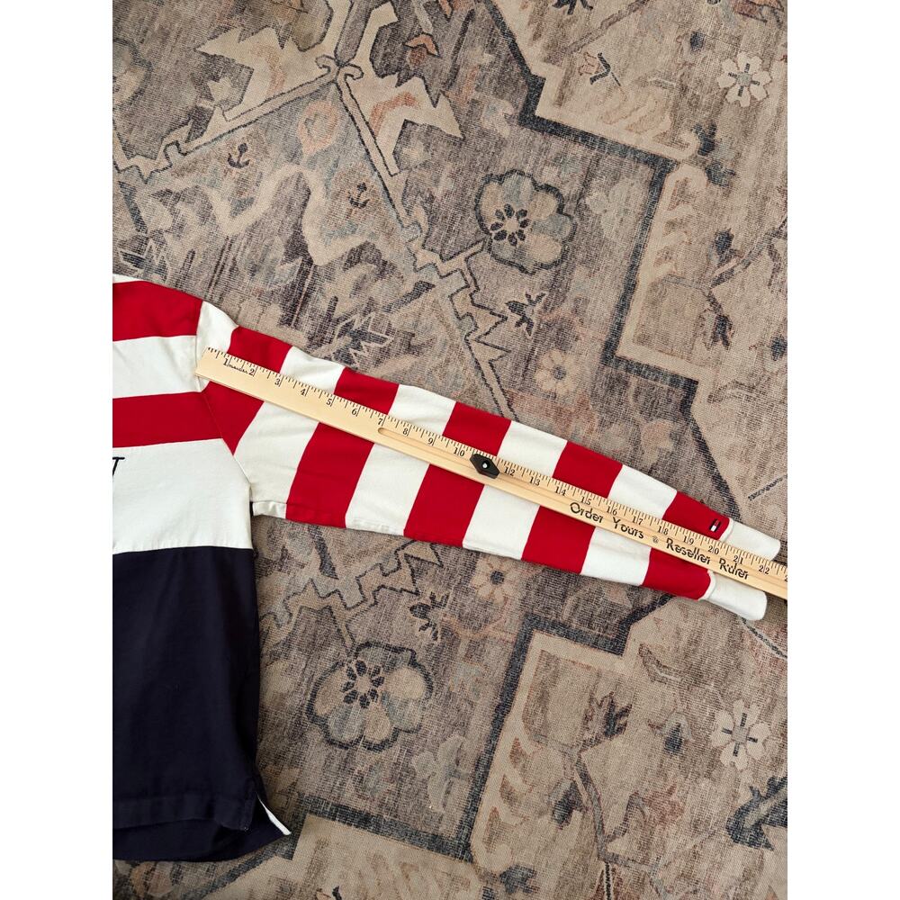 Tommy Hilfiger Rugby Shirt Womens Small Red White Blue Spellout Long Sleeve - Picture 8 of 8